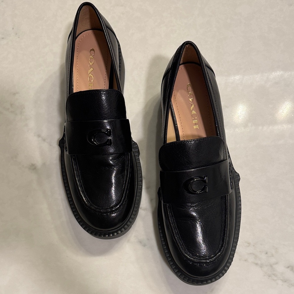 Coach Women's Black Leather Leah Loafers - Picture 3 of 5